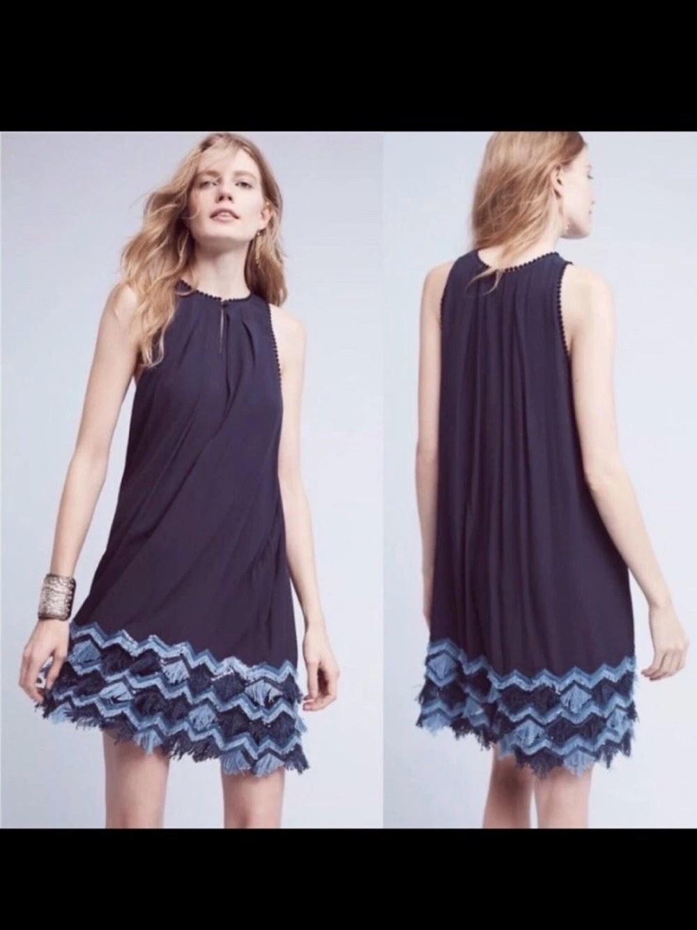 Maeve by anthropologie Navy Fringe Dress size 8